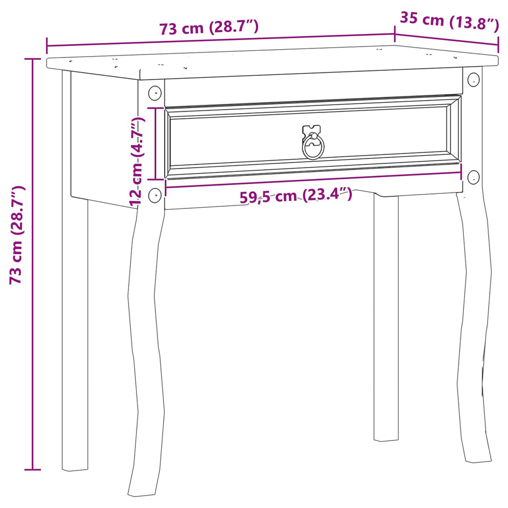 vidaXL Stolik konsolowy Biały 73 x 35 x 73 cm Lite drewno sosnowe