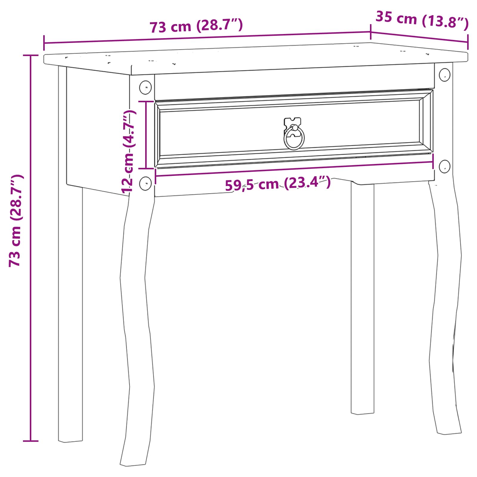 vidaXL Stolik konsolowy Biały 73 x 35 x 73 cm Lite drewno sosnowe