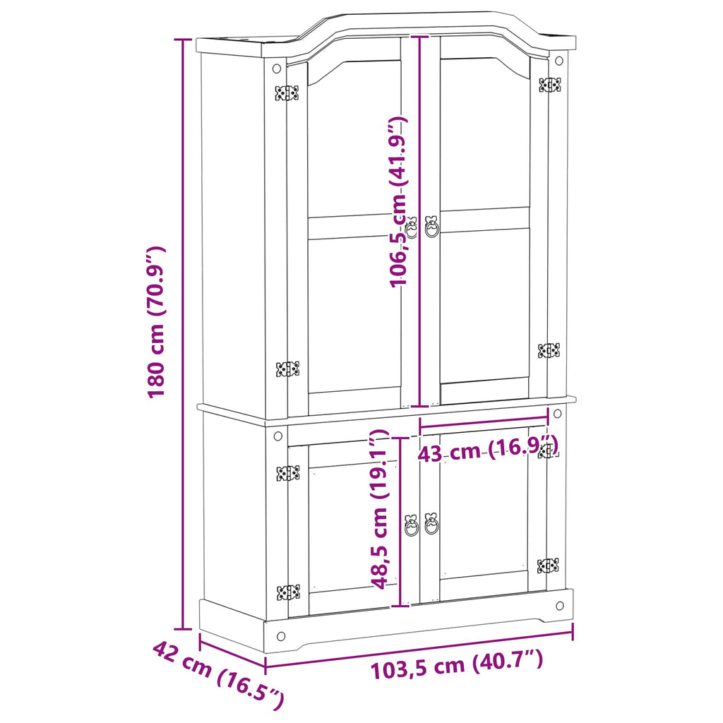 vidaXL Witryna Biały 103.5 x 42 x 180 cm Lite drewno sosnowe