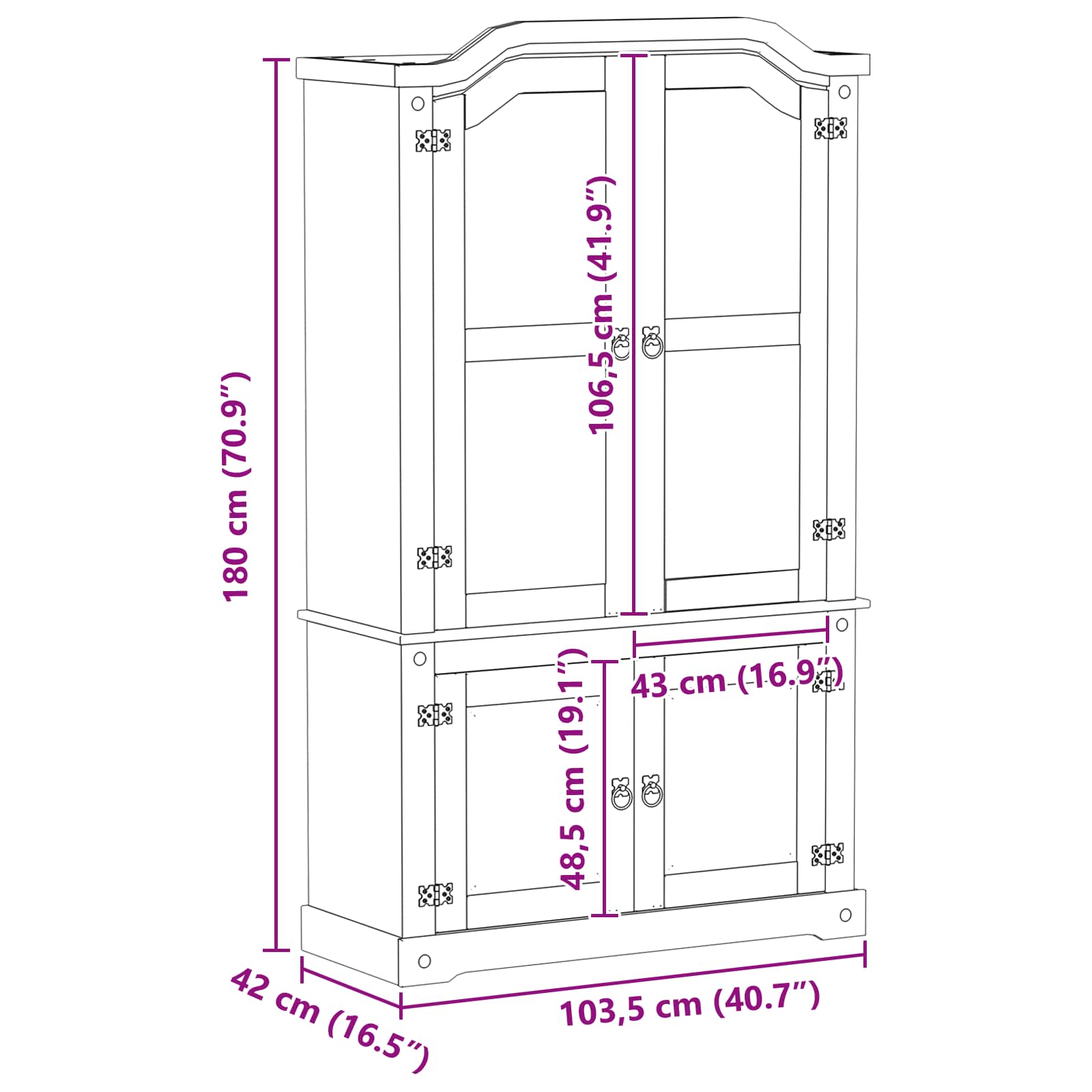 vidaXL Witryna Biały 103.5 x 42 x 180 cm Lite drewno sosnowe