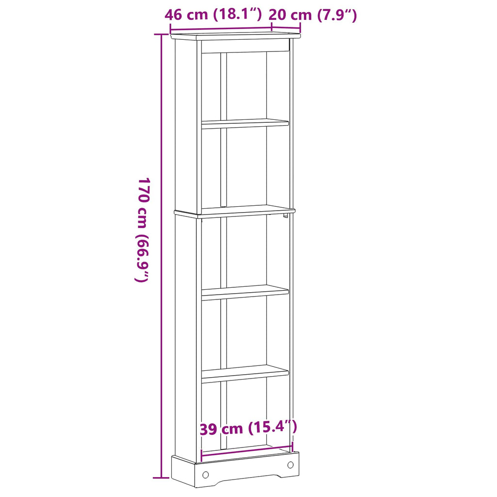 vidaXL Półka na książki Biały 46 x 20 x 170 cm Lite drewno sosnowe