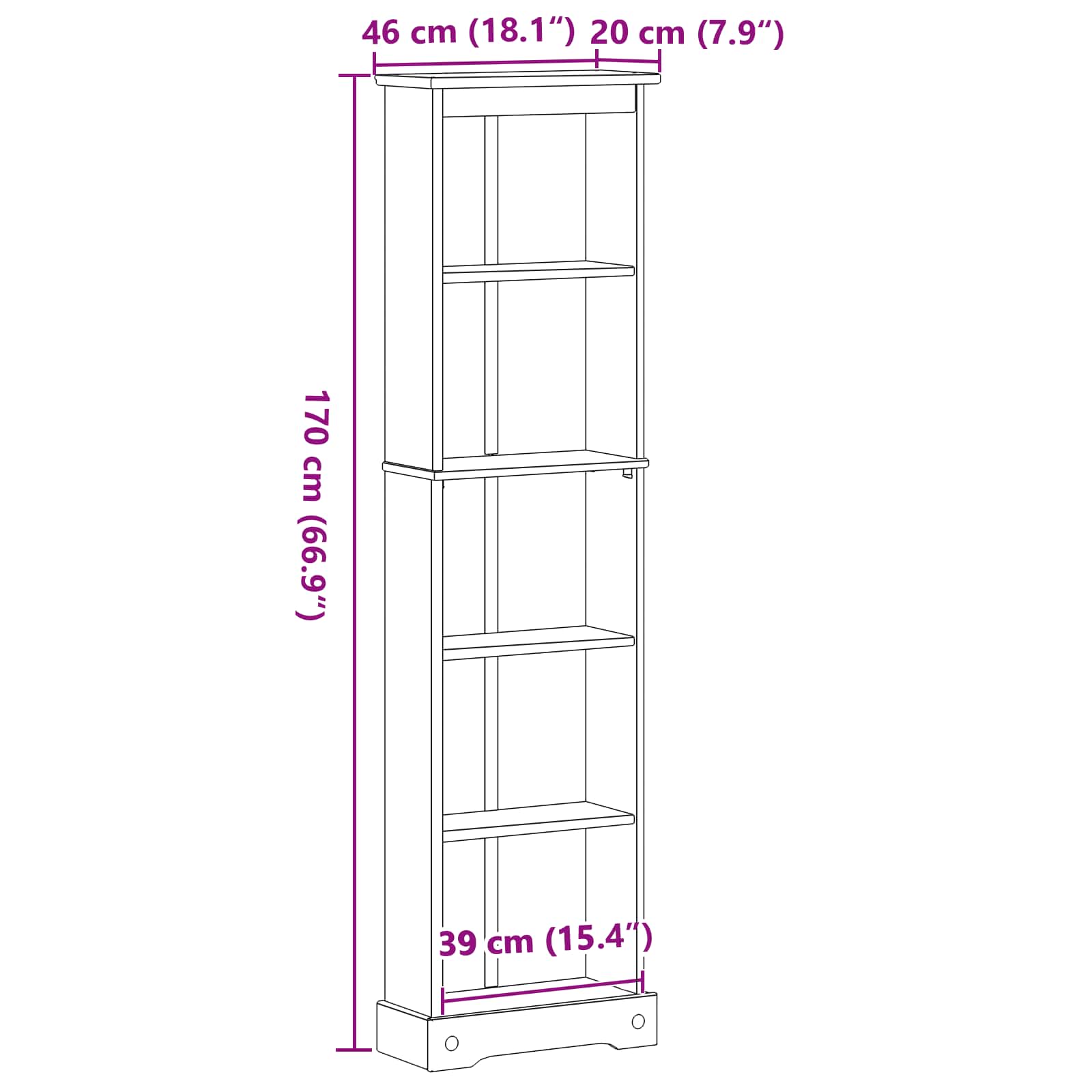 vidaXL Półka na książki Biały 46 x 20 x 170 cm Lite drewno sosnowe
