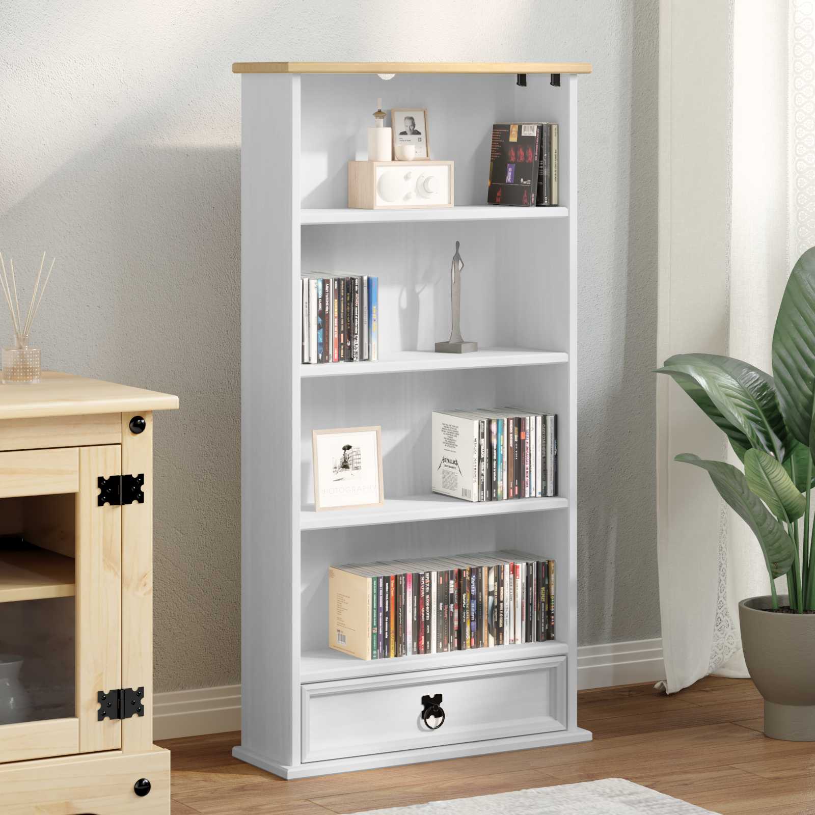 vidaXL Szafka na płyty CD Biały 52 x 17.5 x 103 cm Lite drewno sosnowe