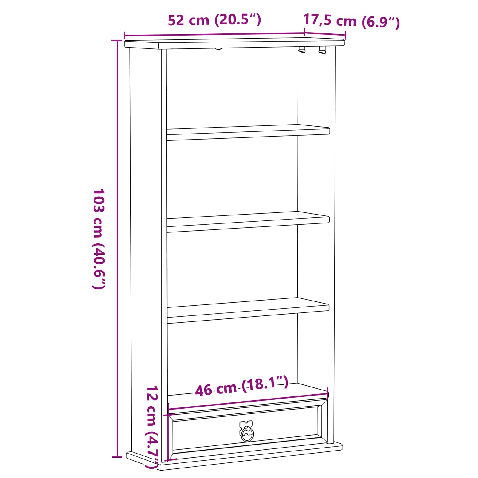 vidaXL Szafka na płyty CD Biały 52 x 17.5 x 103 cm Lite drewno sosnowe