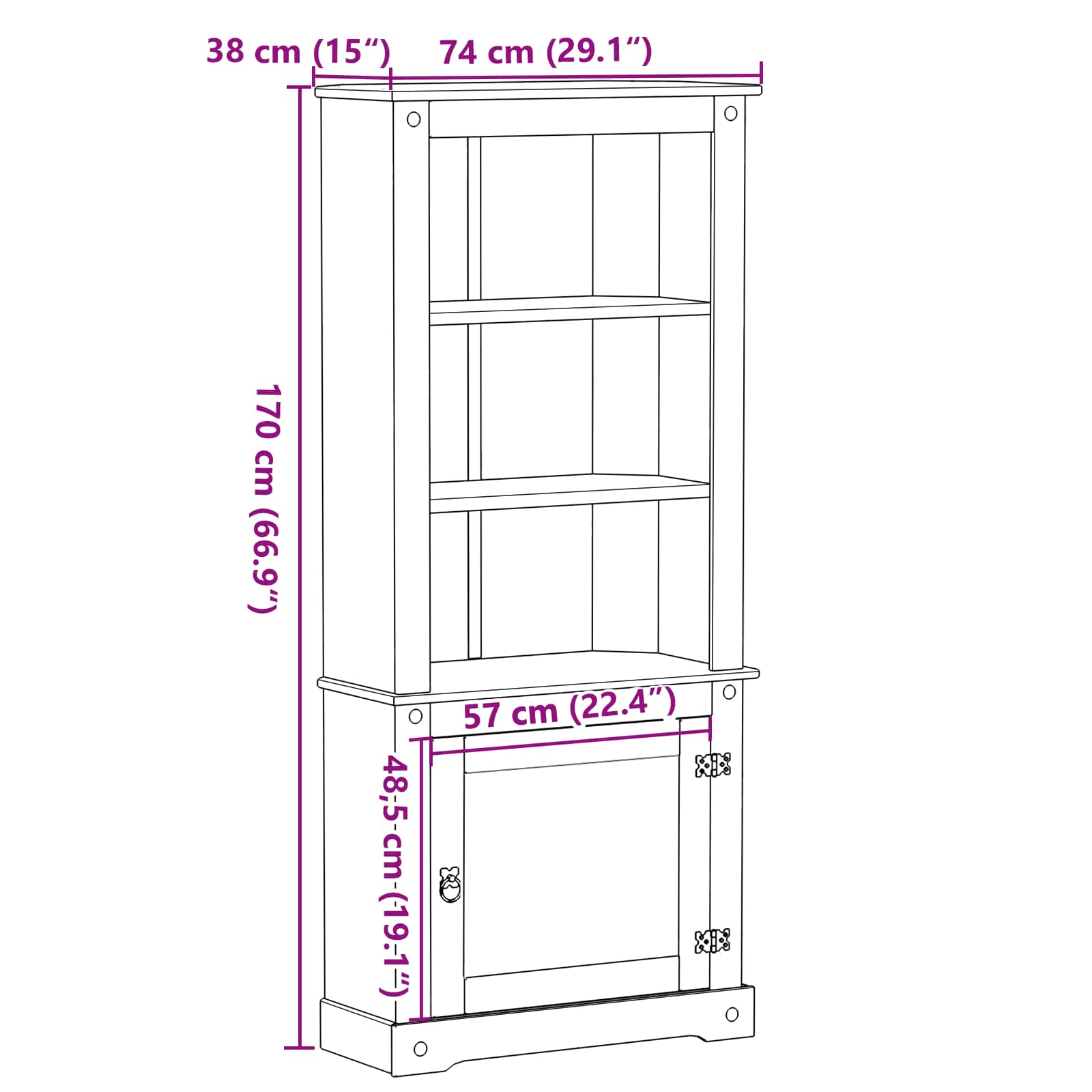 vidaXL Highboard Biały 74 x 38 x 170 cm Lite drewno sosnowe