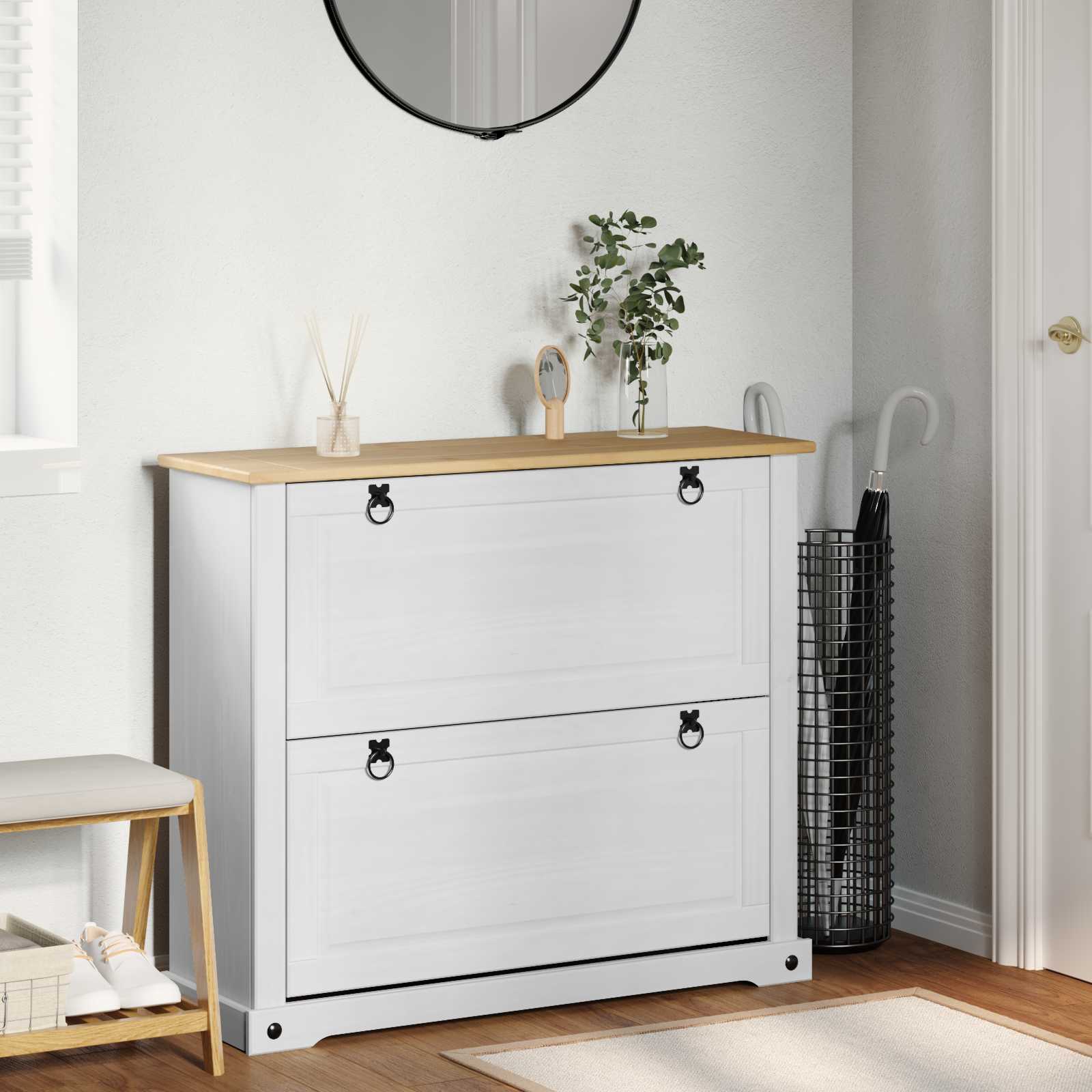 vidaXL Szafka na buty Corona Biały 99 x 32 x 85 cm Lite drewno sosnowe