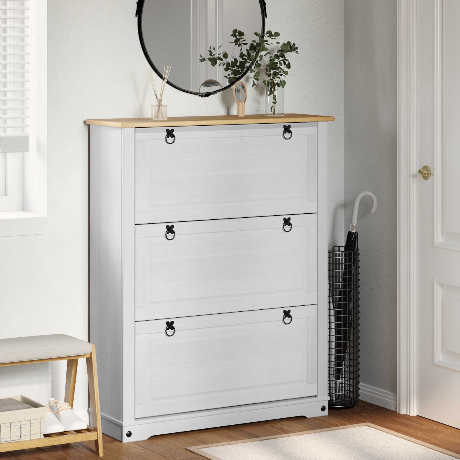 vidaXL Szafka na buty z szufladą z półką Corona Biały 99 x 32 x 122 cm