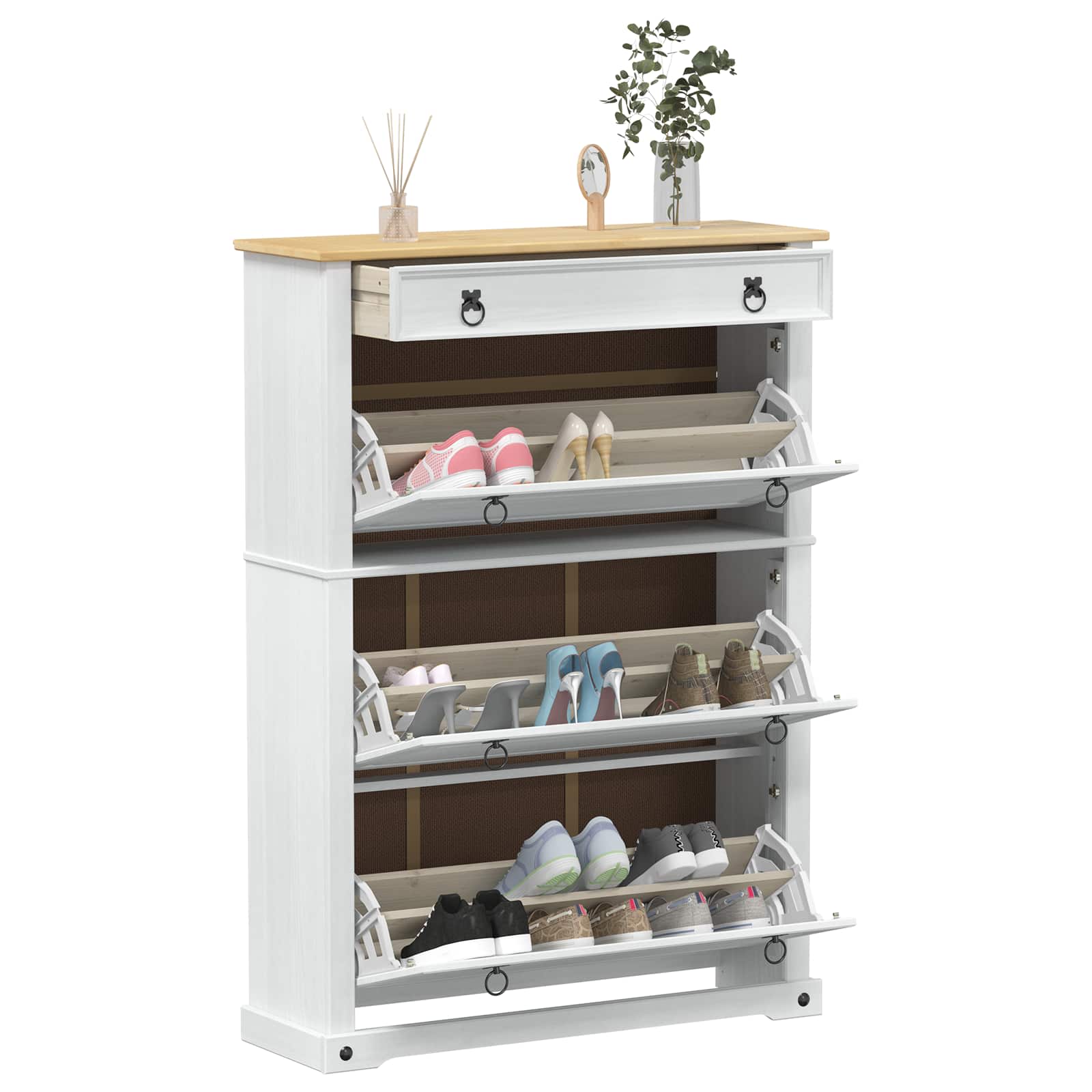 vidaXL Szafka na buty z szufladą z półką Corona Biały 99 x 32 x 138 cm