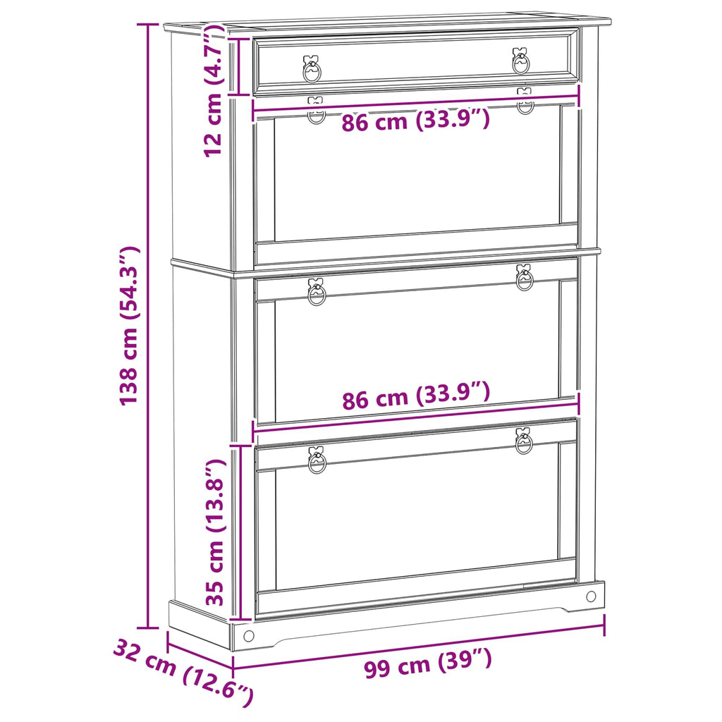 vidaXL Szafka na buty z szufladą z półką Corona Biały 99 x 32 x 138 cm