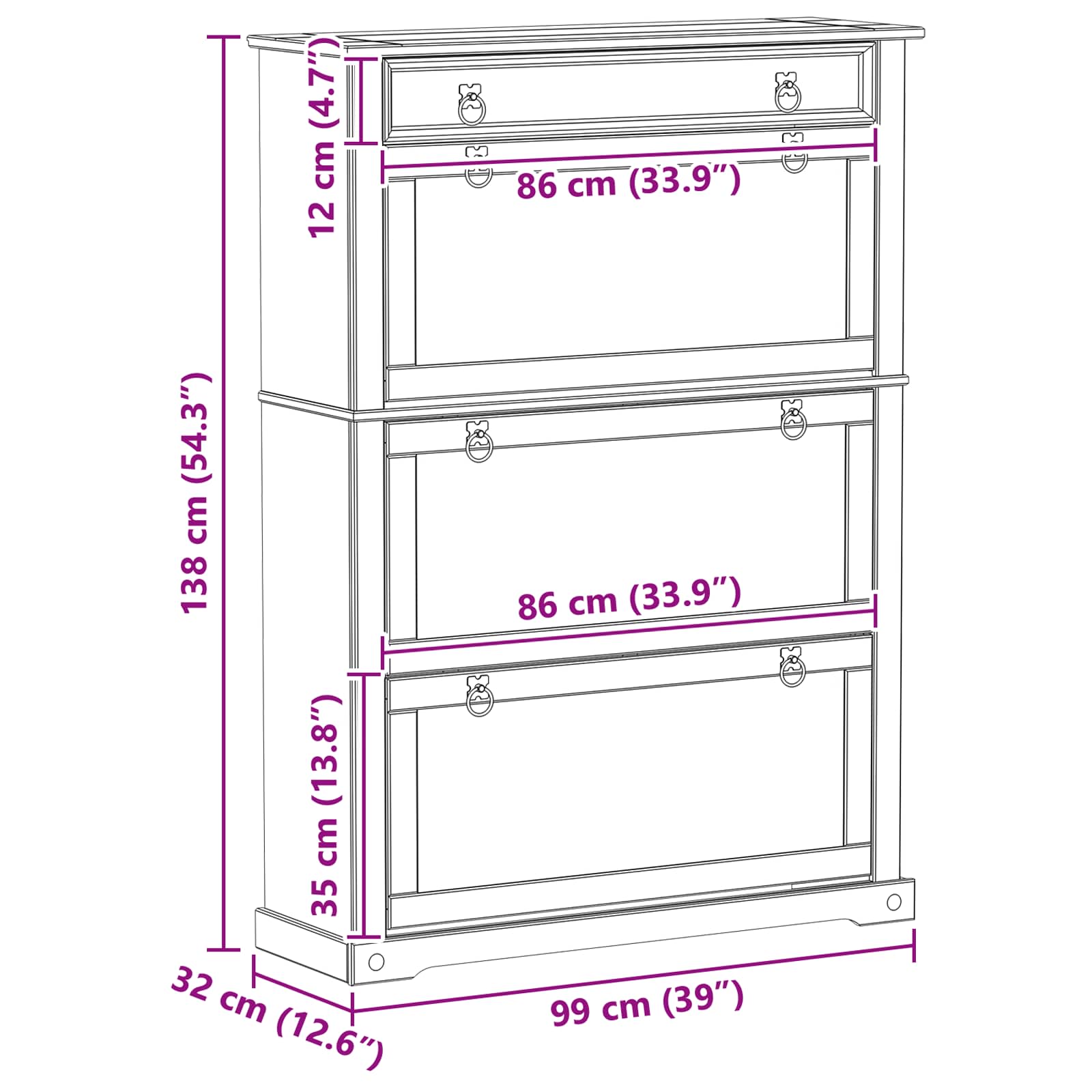 vidaXL Szafka na buty z szufladą z półką Corona Biały 99 x 32 x 138 cm
