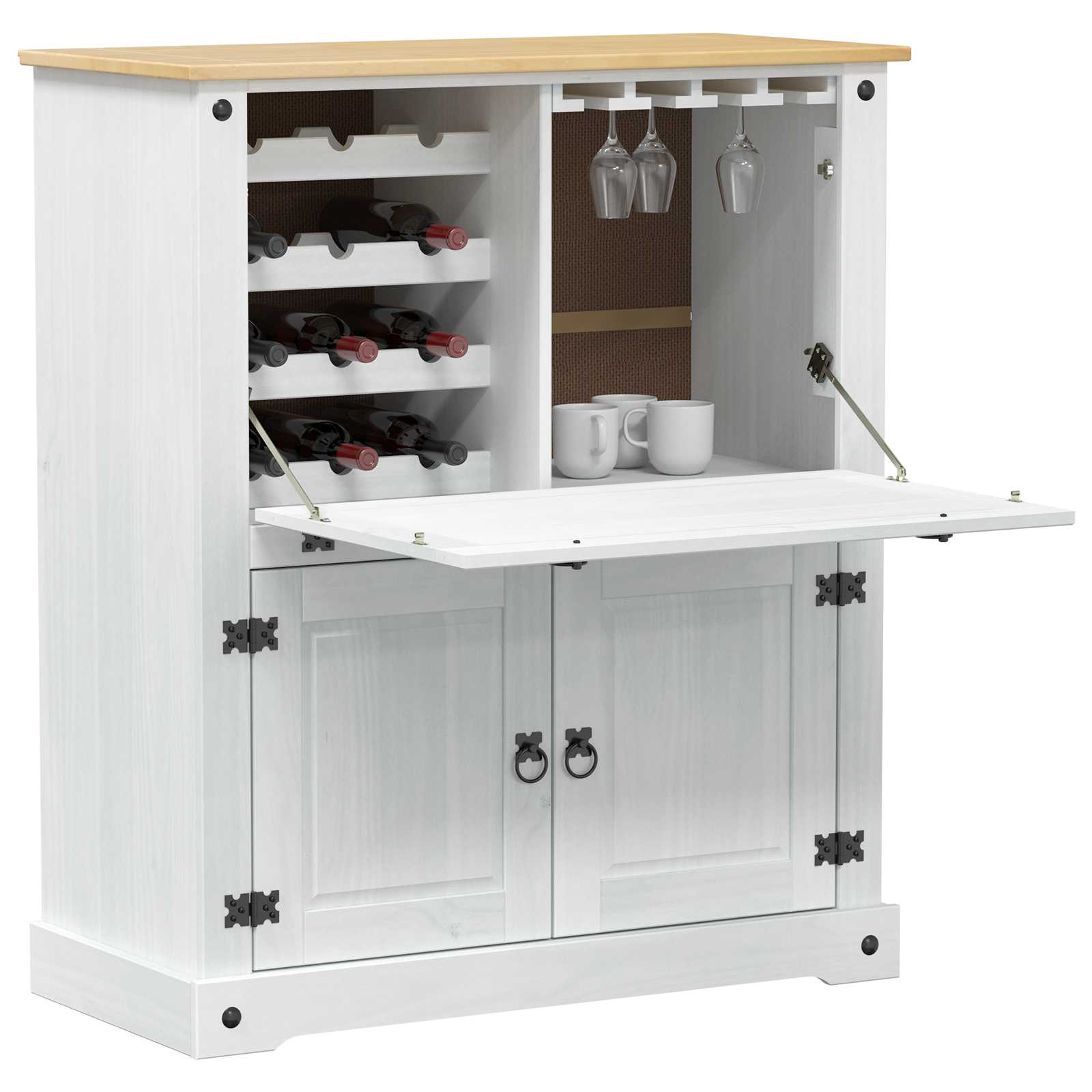 vidaXL Szafka na wino Biały 97 x 45 x 114 cm Lite drewno sosnowe