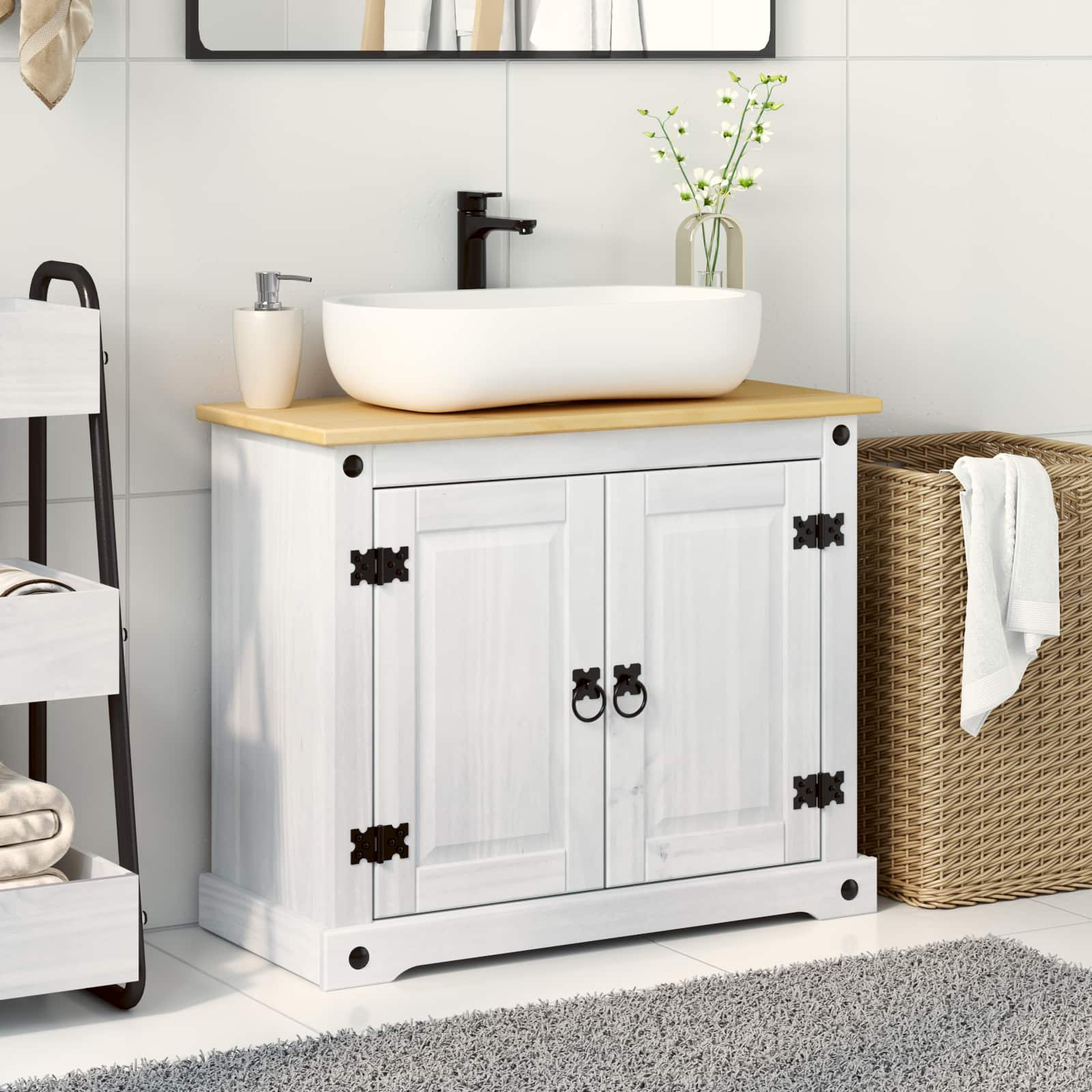 vidaXL Szafka umywalkowa Biały 73 x 33 x 60 cm Lite drewno sosnowe