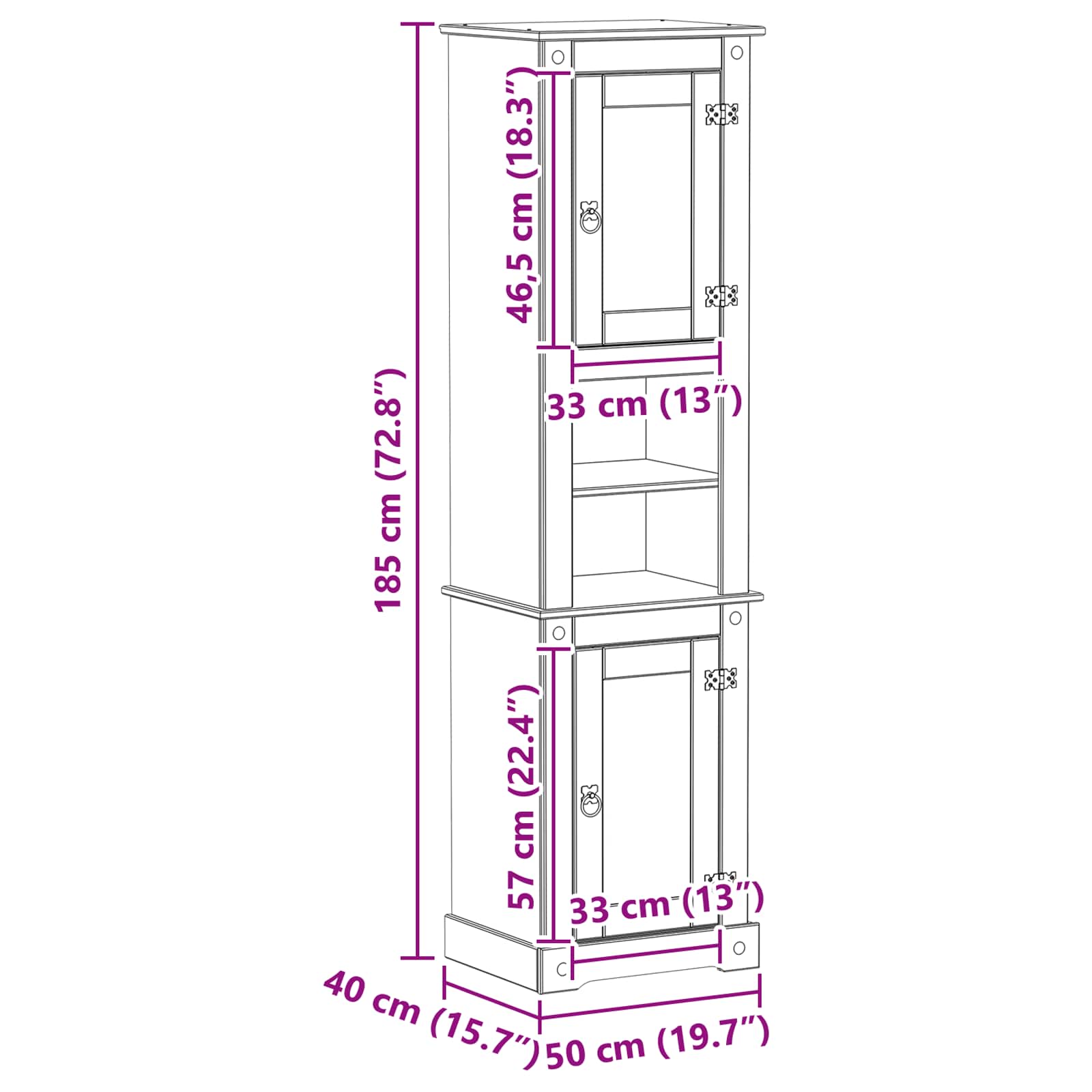 vidaXL Szafka Łazienkowa Biały 50 x 40 x 185 cm Lite drewno sosnowe