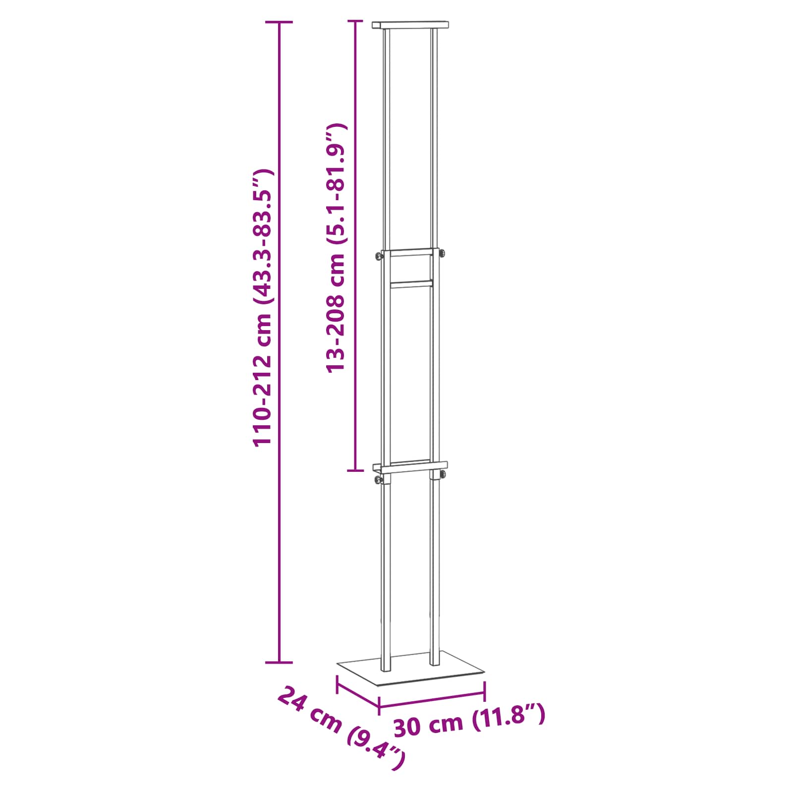 vidaXL Stoiska na targi Czarny 30 x 23,5 x 210 cm Stal