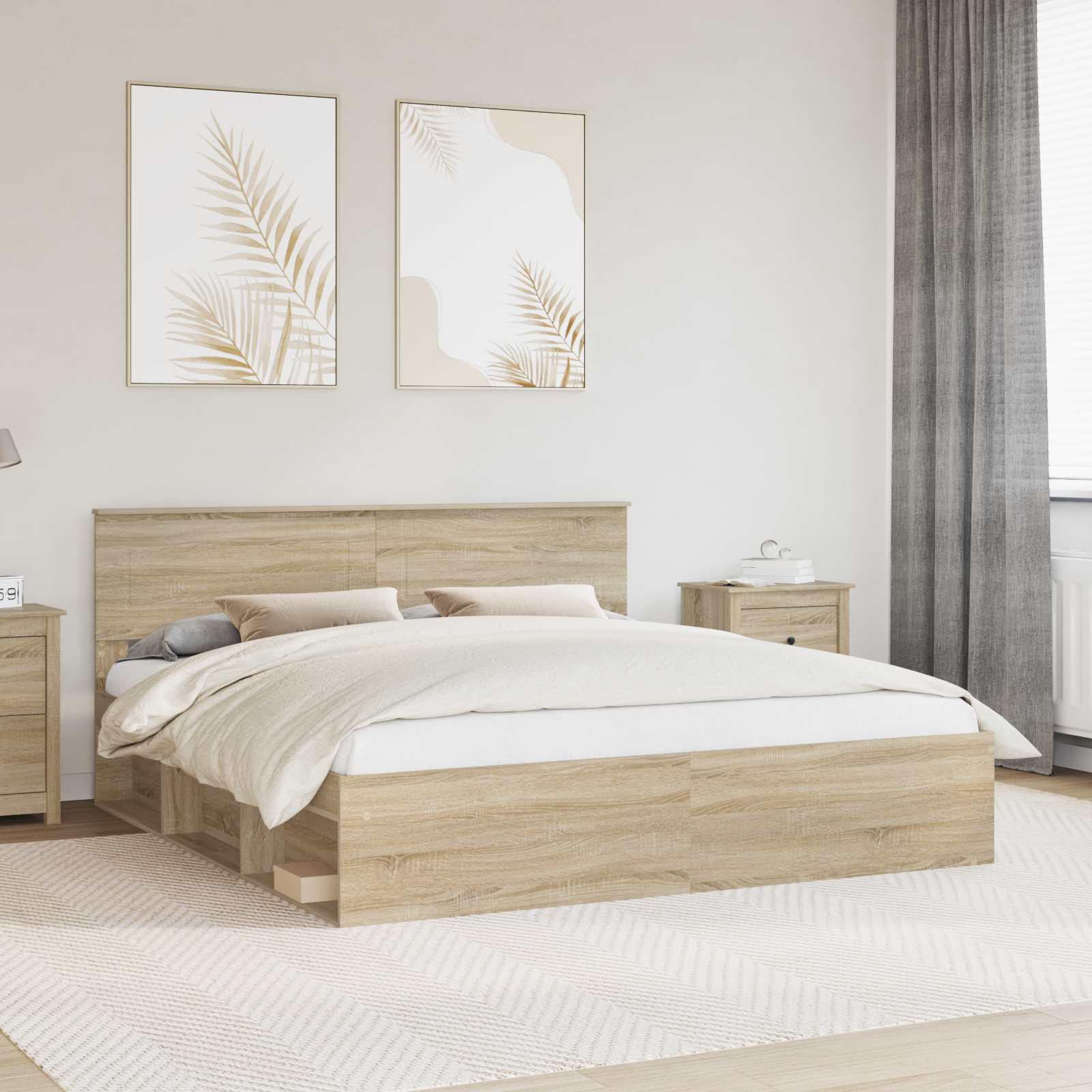 vidaXL Ramka łóżka Sonoma 200 x 200 cm Materiał drewnopochodny