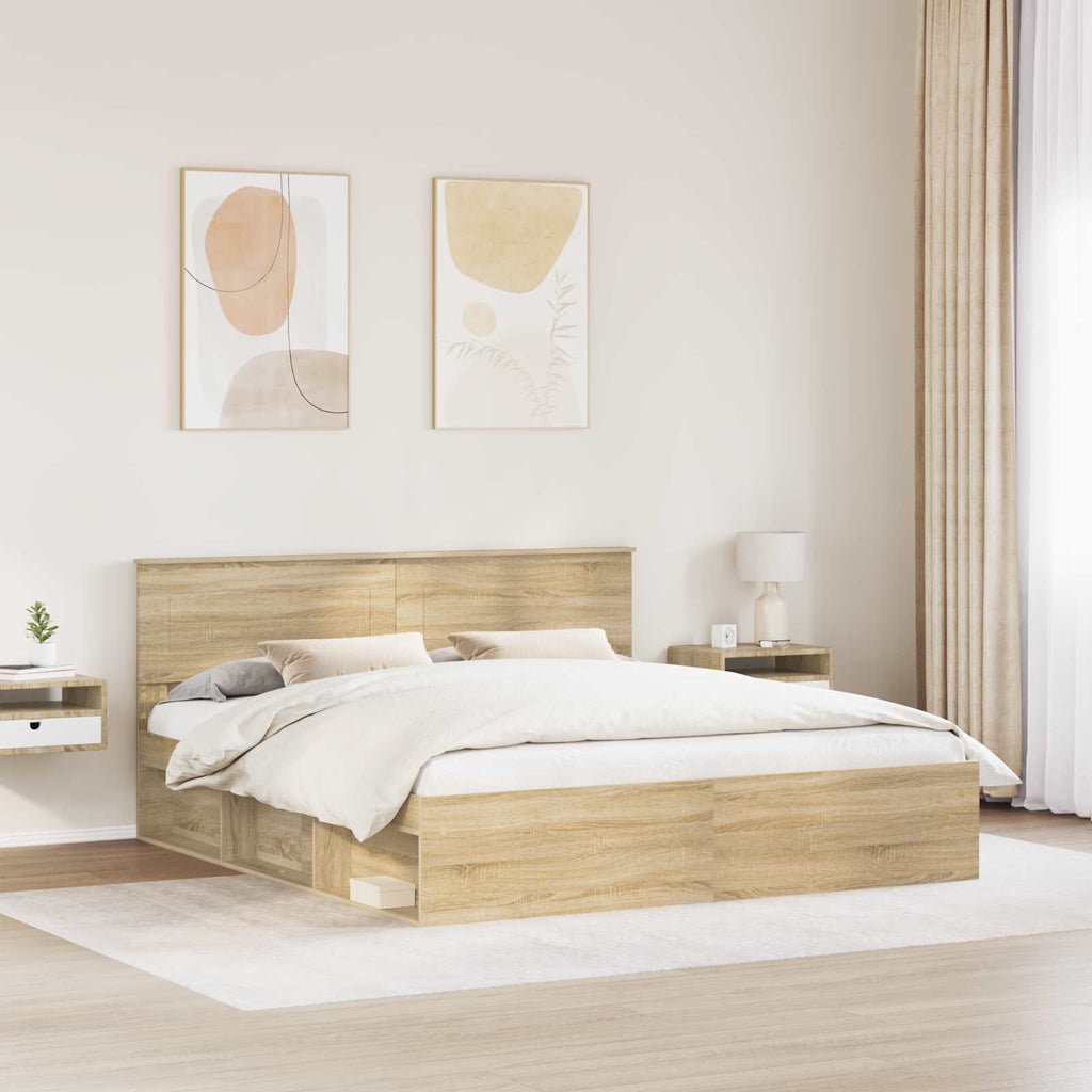 vidaXL Ramka łóżka Sonoma 200 x 200 cm Materiał drewnopochodny