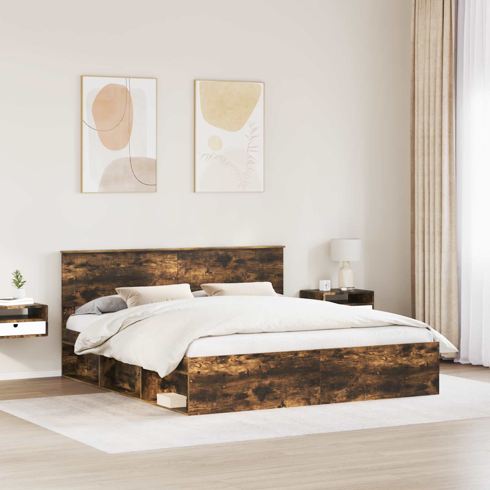 vidaXL Ramka łóżka Dąb wędzony 200 x 200 cm Materiał drewnopochodny