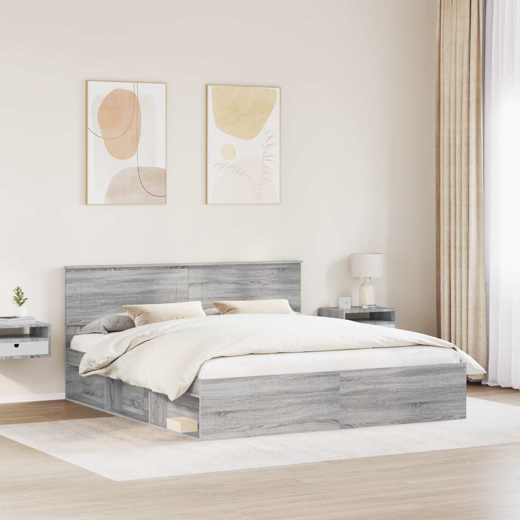 vidaXL Ramka łóżka Szary Sonoma 200 x 200 cm Materiał drewnopochodny