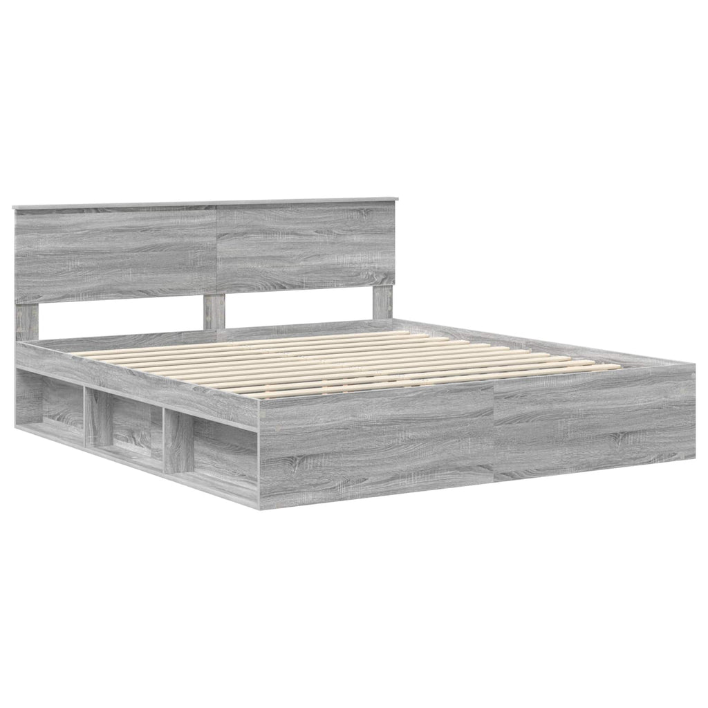 vidaXL Ramka łóżka Szary Sonoma 200 x 200 cm Materiał drewnopochodny