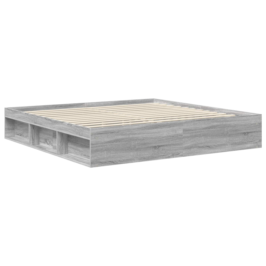 vidaXL Ramka łóżka Szary Sonoma 200 x 200 cm Materiał drewnopochodny