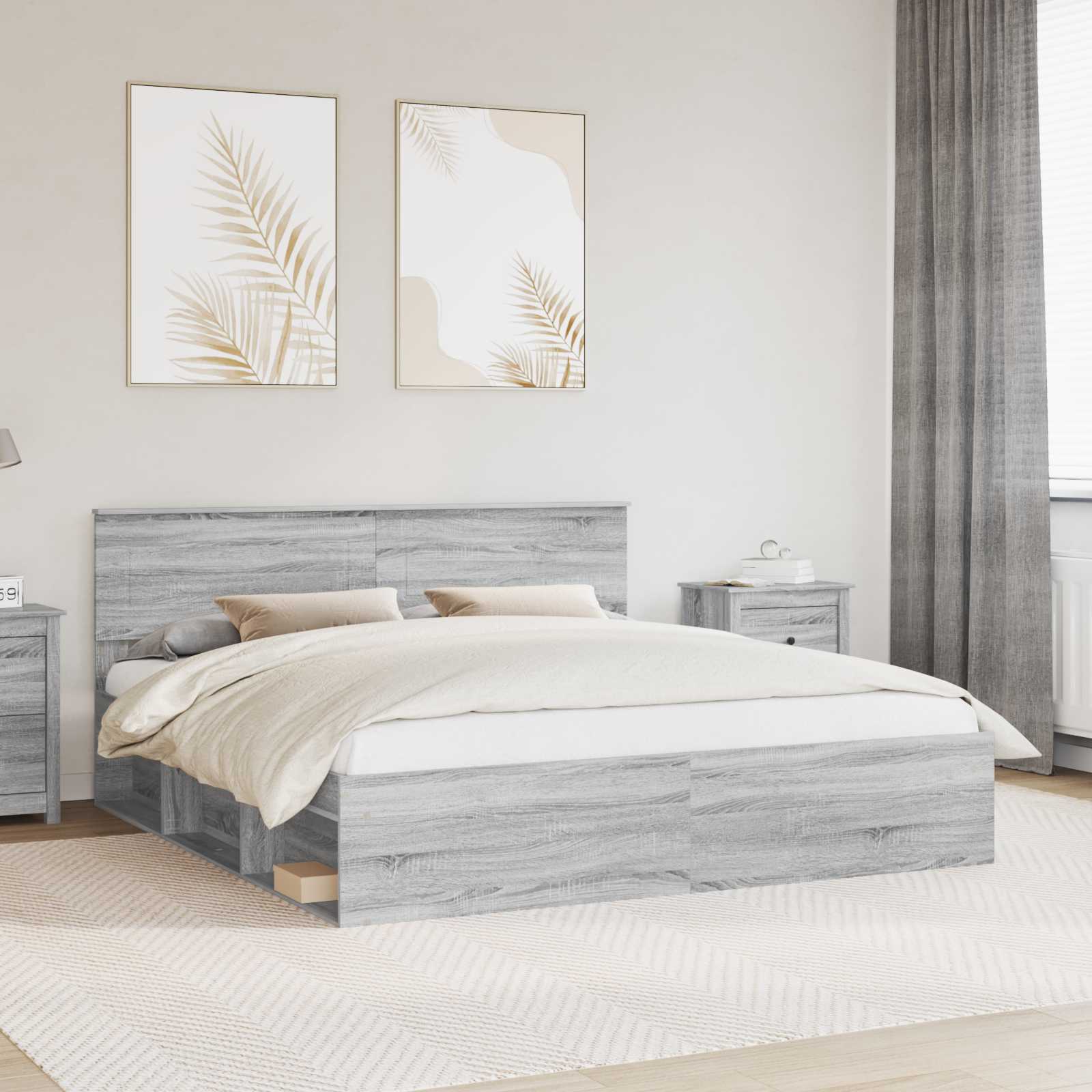 vidaXL Ramka łóżka Szary Sonoma 180 x 200 cm Materiał drewnopochodny