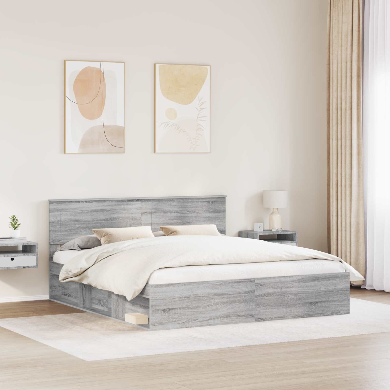 vidaXL Ramka łóżka Szary Sonoma 180 x 200 cm Materiał drewnopochodny