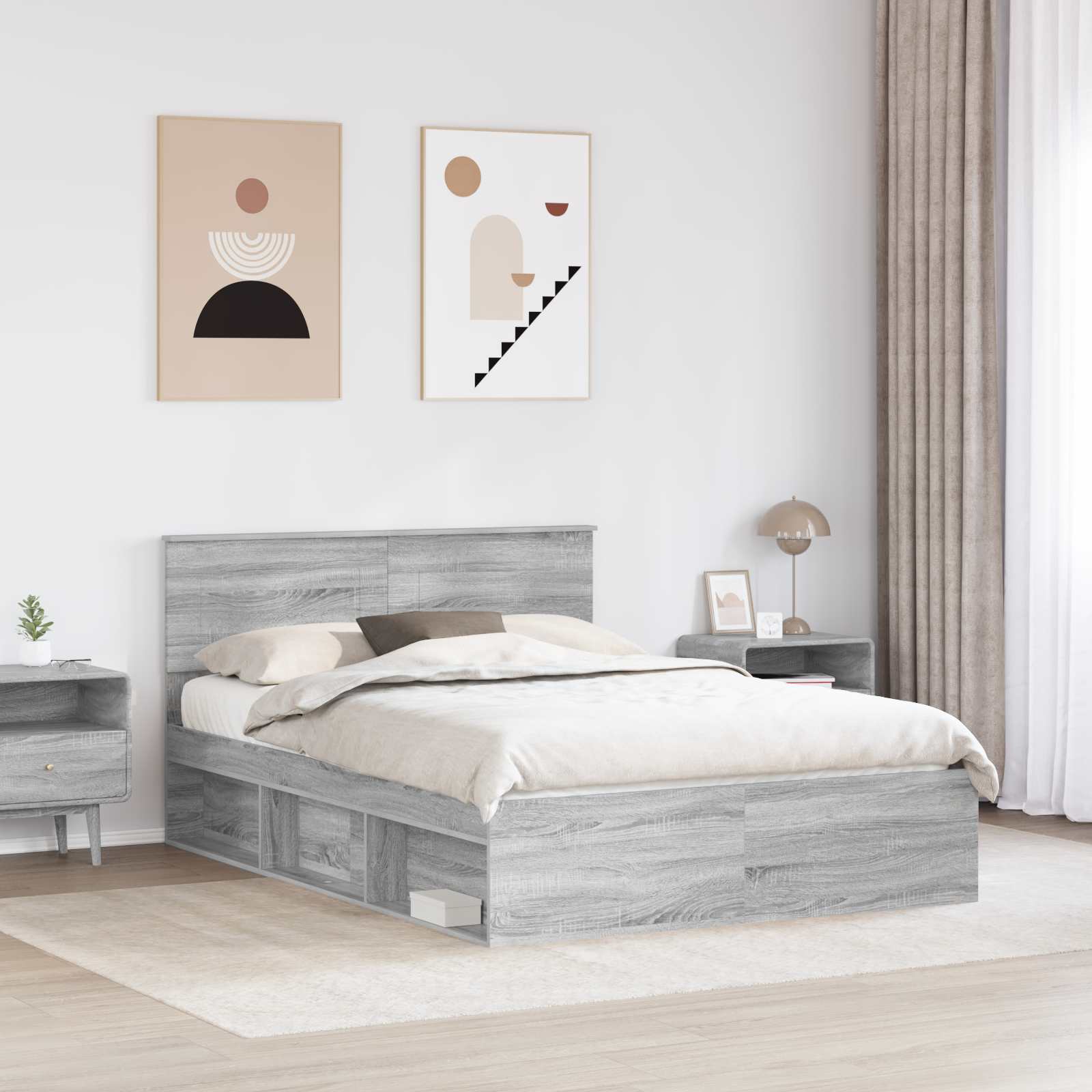 vidaXL Ramka łóżka Szary Sonoma 160 x 200 cm Materiał drewnopochodny