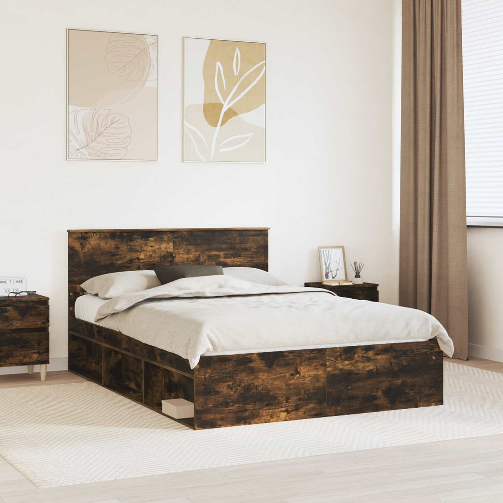 vidaXL Ramka łóżka Dąb wędzony 150 x 200 cm Materiał drewnopochodny