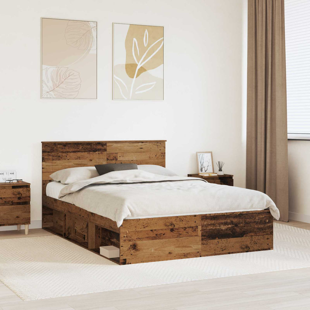 vidaXL Ramka łóżka Stare drewno 150 x 200 cm Materiał drewnopochodny