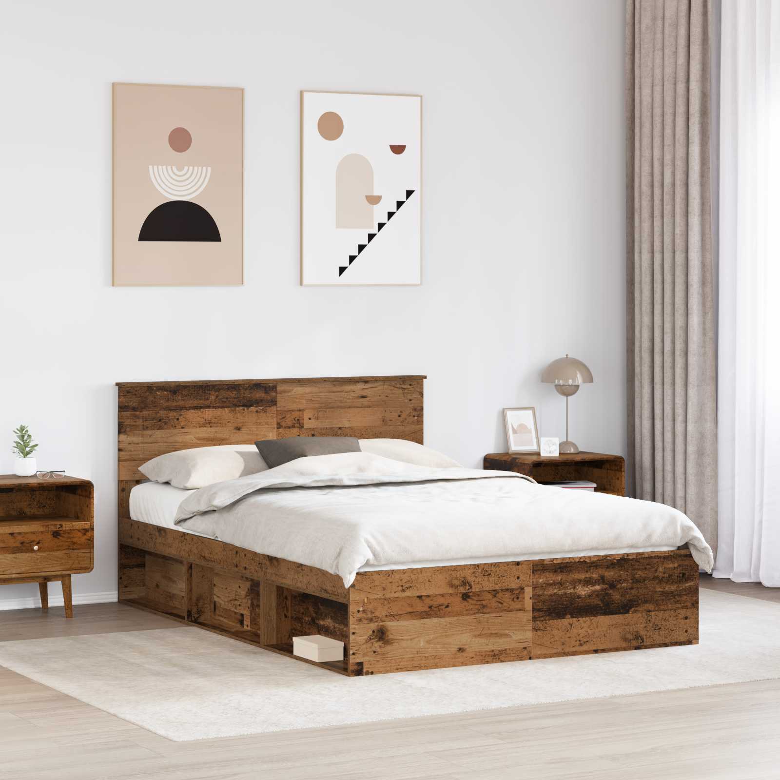 vidaXL Ramka łóżka Stare drewno 150 x 200 cm Materiał drewnopochodny