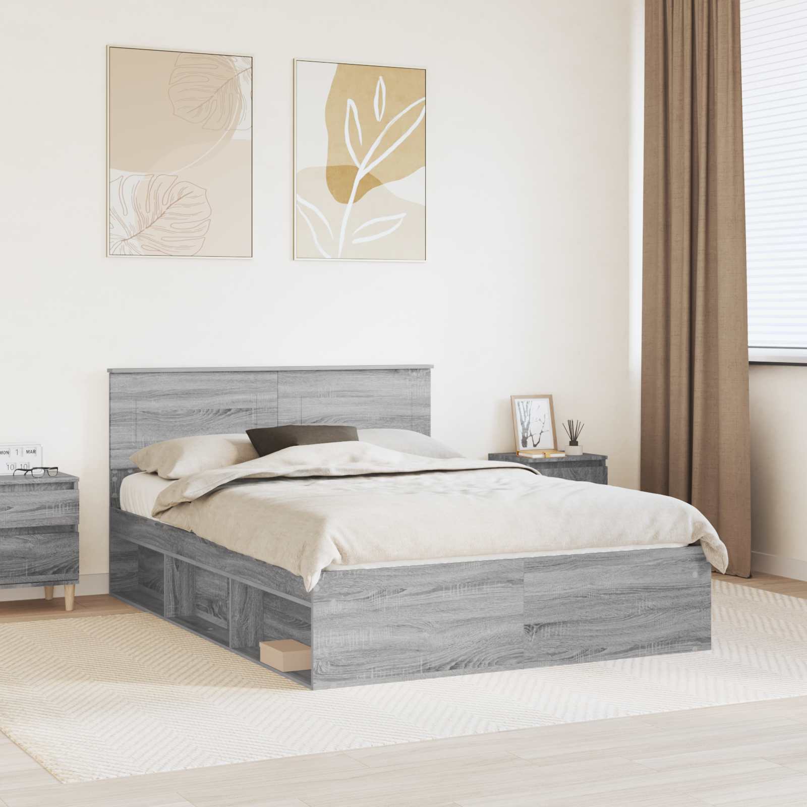 vidaXL Ramka łóżka Szary Sonoma 140 x 190 cm Materiał drewnopochodny