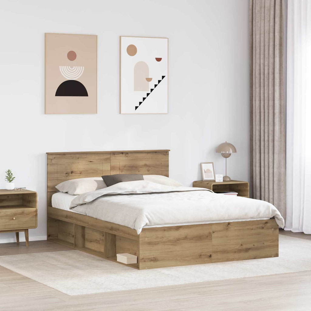 vidaXL Ramka łóżka Z zagłówkiem Dąb rzemieślniczy 140 x 190 cm