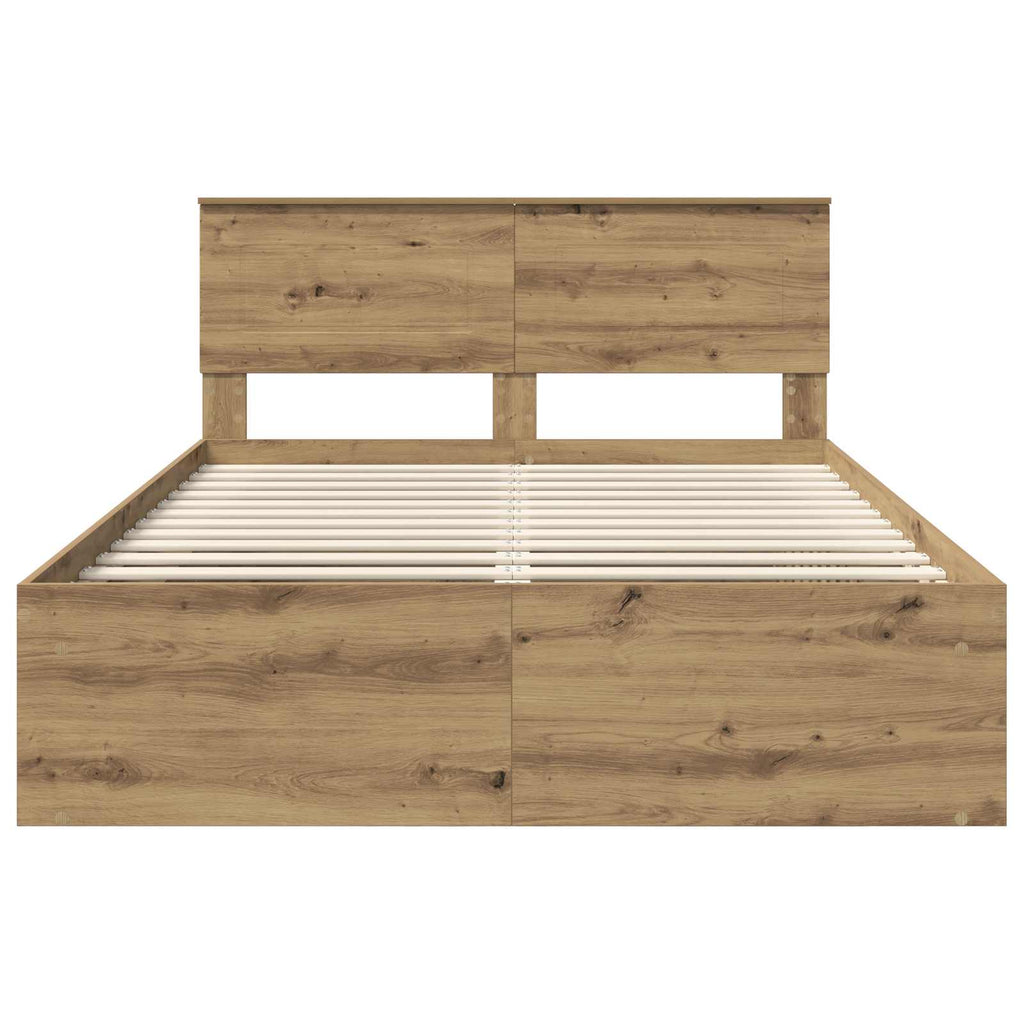 vidaXL Ramka łóżka Z zagłówkiem Dąb rzemieślniczy 140 x 190 cm