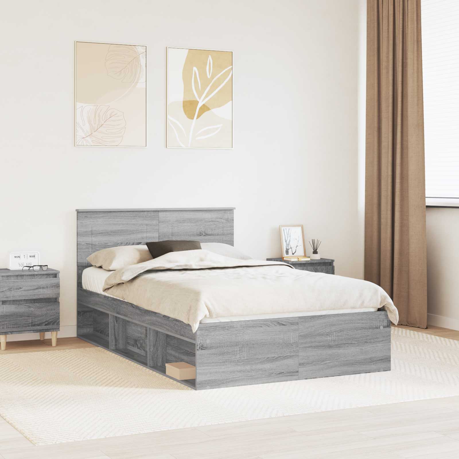 vidaXL Ramka łóżka Szary Sonoma 135 x 190 cm Materiał drewnopochodny