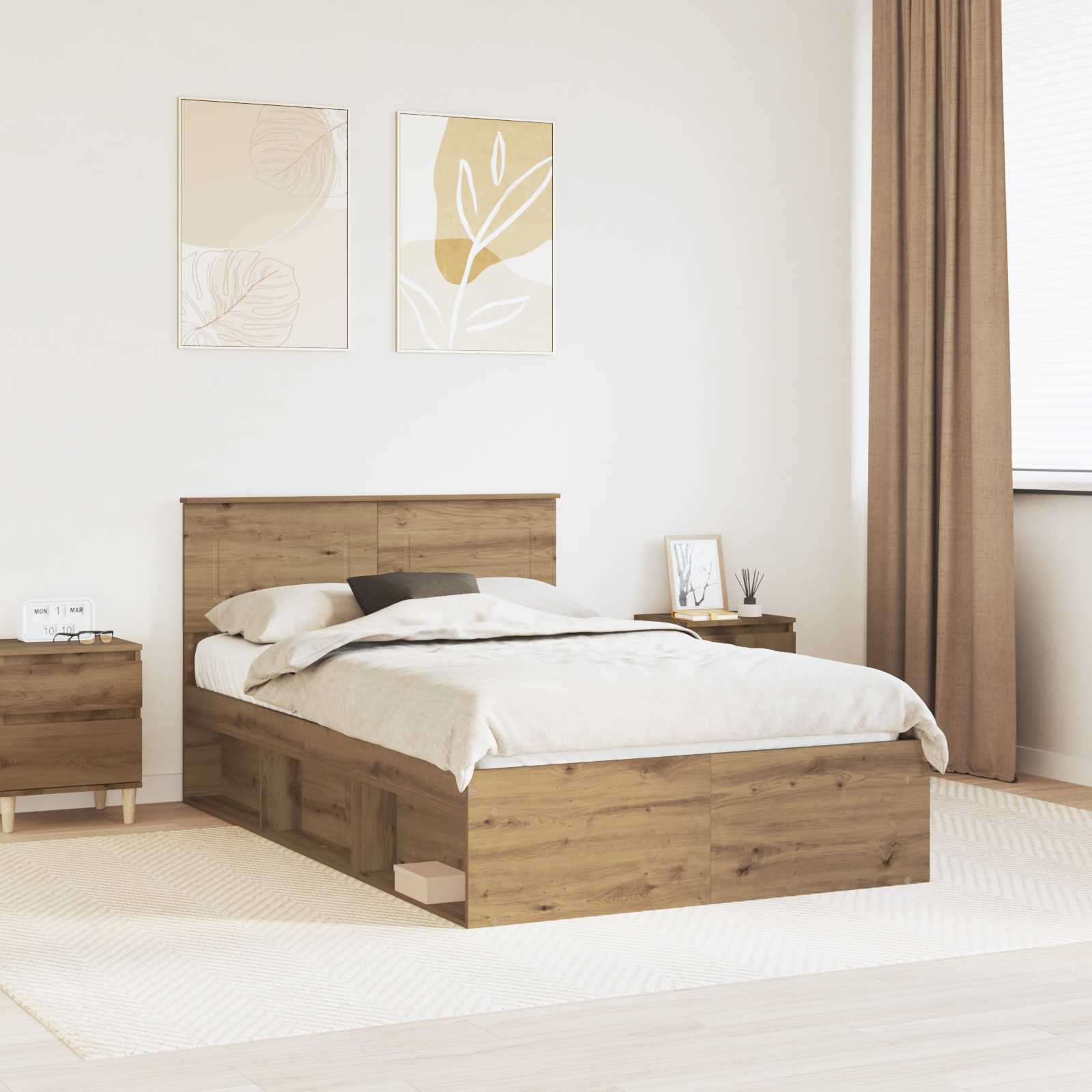 vidaXL Ramka łóżka Z zagłówkiem Dąb rzemieślniczy 135 x 190 cm