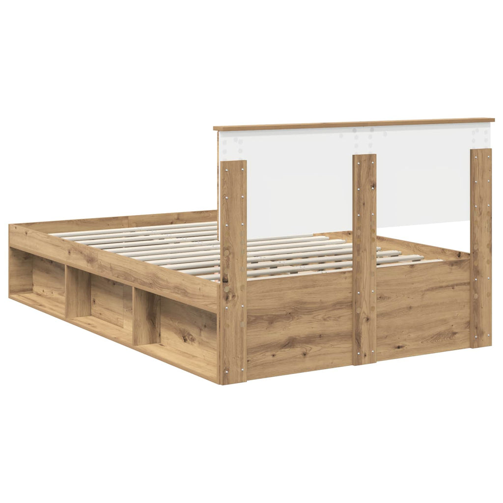 vidaXL Ramka łóżka Z zagłówkiem Dąb rzemieślniczy 135 x 190 cm