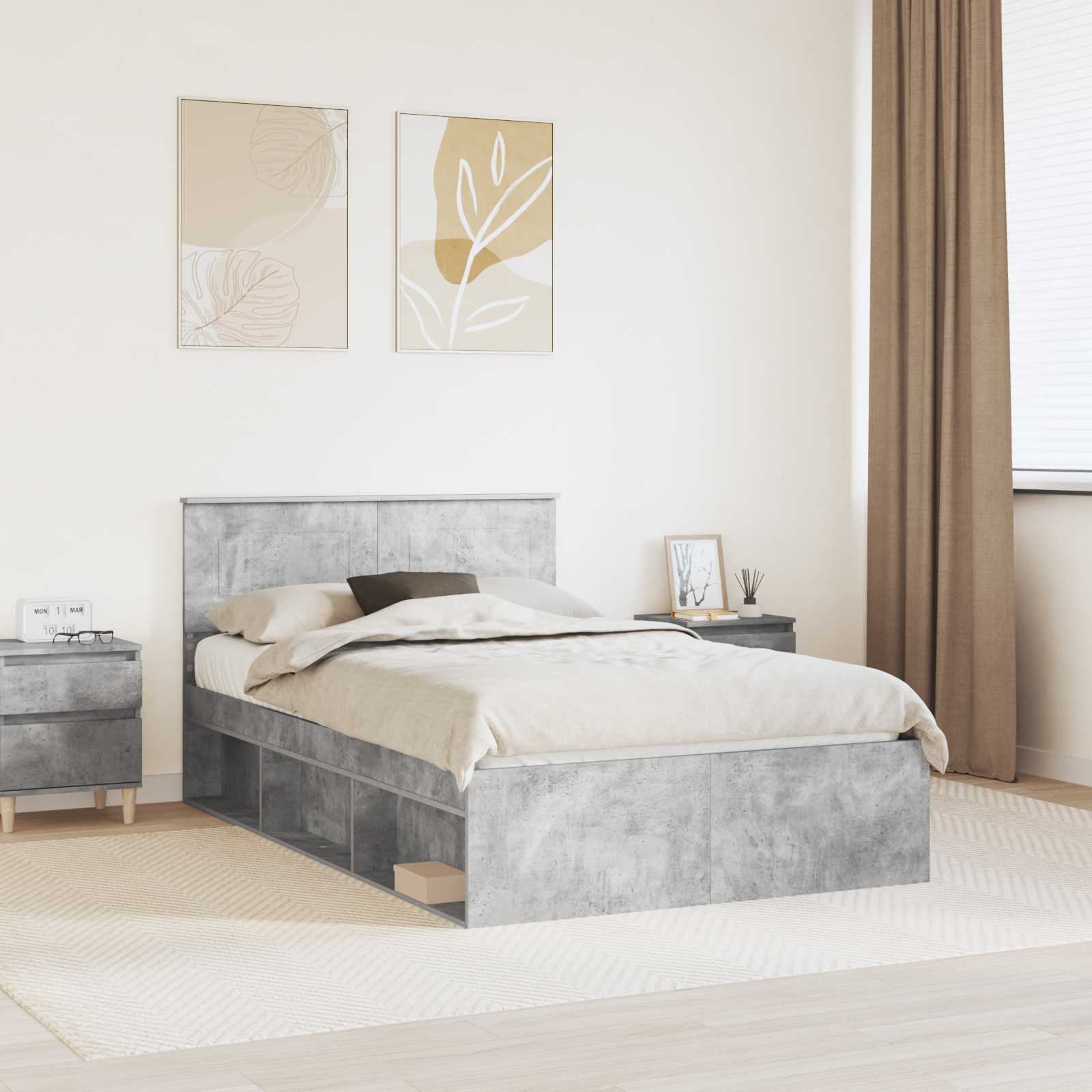 vidaXL Ramka łóżka Betonowy 120 x 190 cm Materiał drewnopochodny