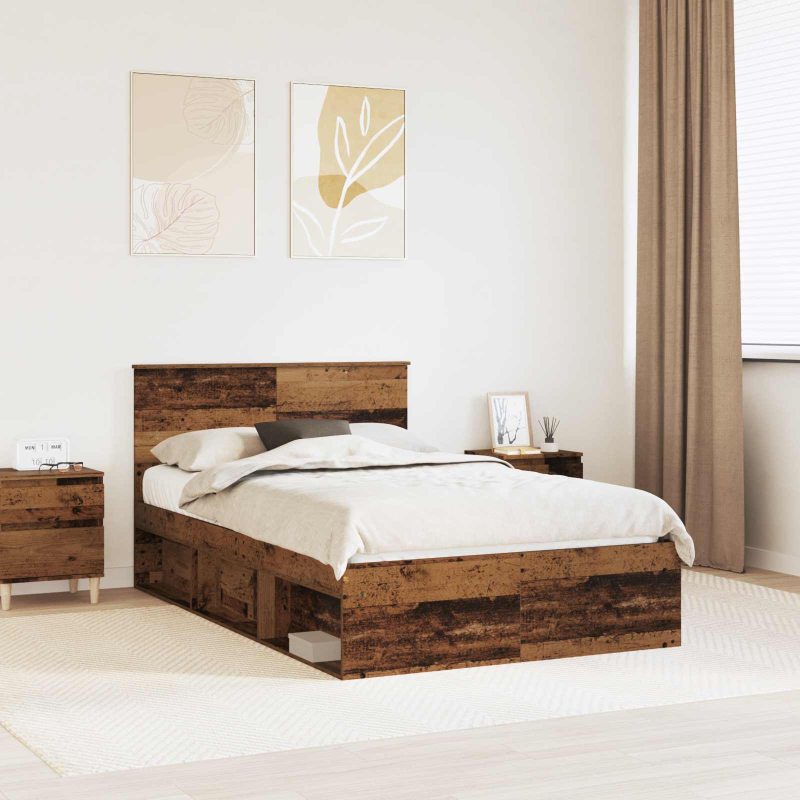 vidaXL Ramka łóżka Stare drewno 120 x 190 cm Materiał drewnopochodny