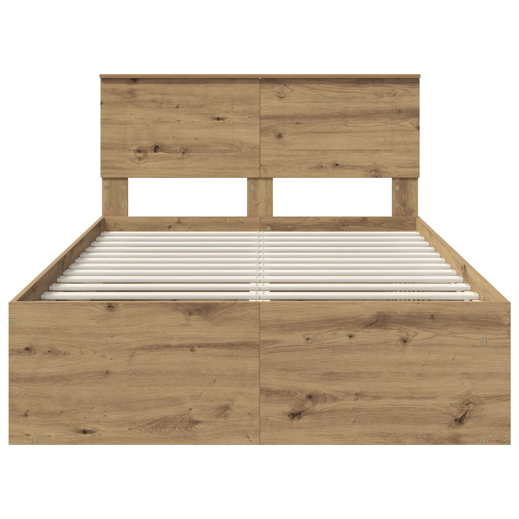 vidaXL Ramka łóżka Z zagłówkiem Dąb rzemieślniczy 120 x 190 cm