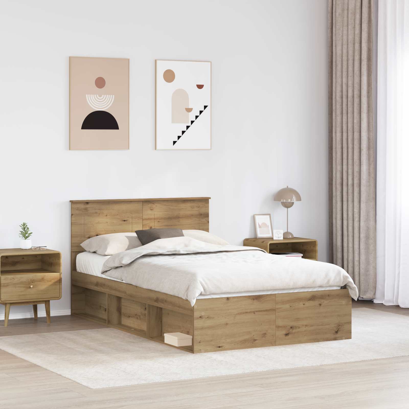 vidaXL Ramka łóżka Z zagłówkiem Dąb rzemieślniczy 120 x 200 cm