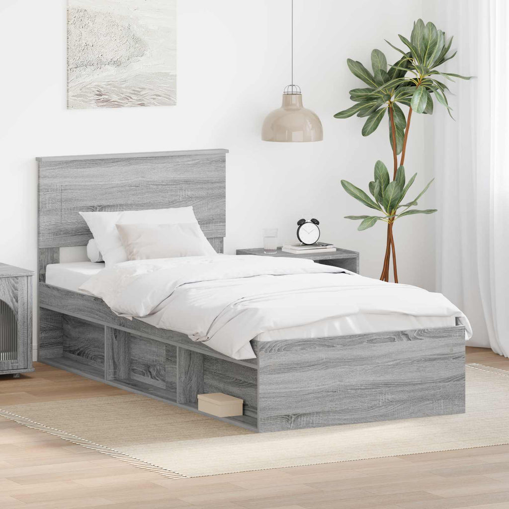 vidaXL Ramka łóżka Szary Sonoma 100 x 200 cm Materiał drewnopochodny