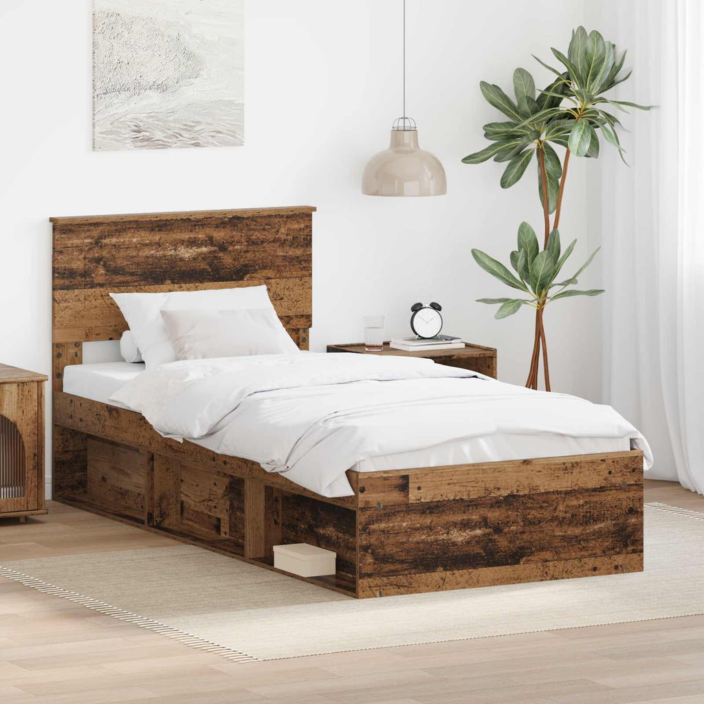 vidaXL Ramka łóżka Stare drewno 100 x 200 cm Materiał drewnopochodny