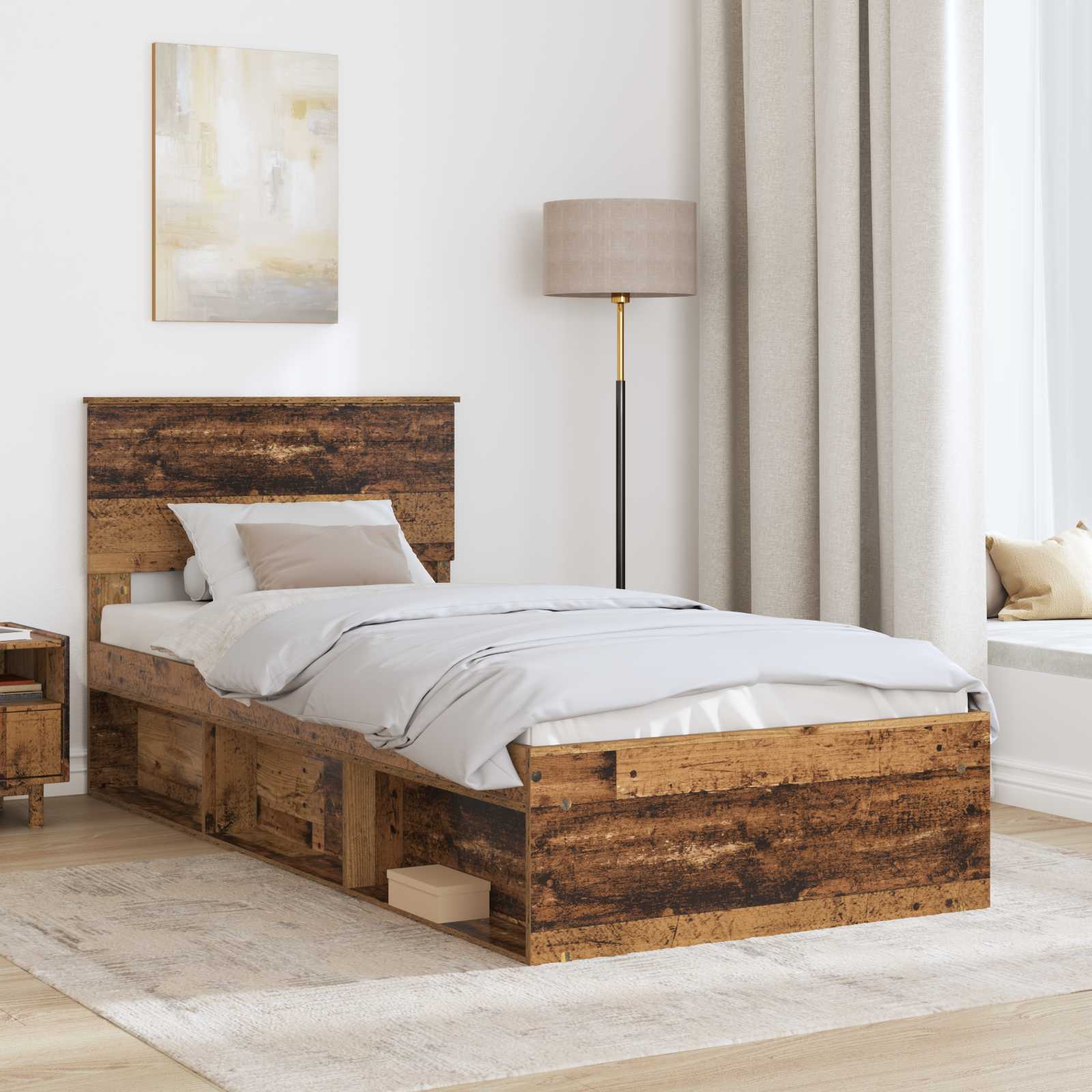 vidaXL Ramka łóżka Stare drewno 100 x 200 cm Materiał drewnopochodny