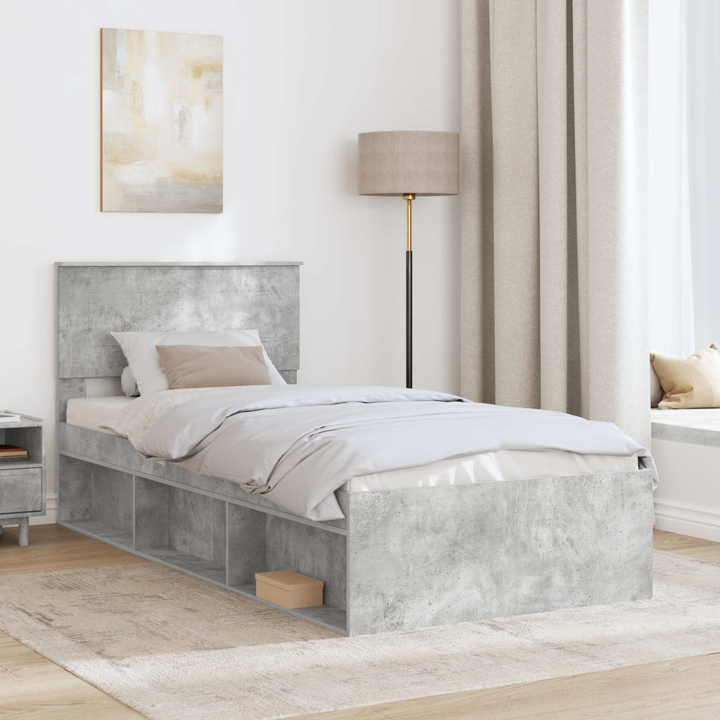 vidaXL Ramka łóżka Szary beton 90 x 190 cm Materiał drewnopochodny