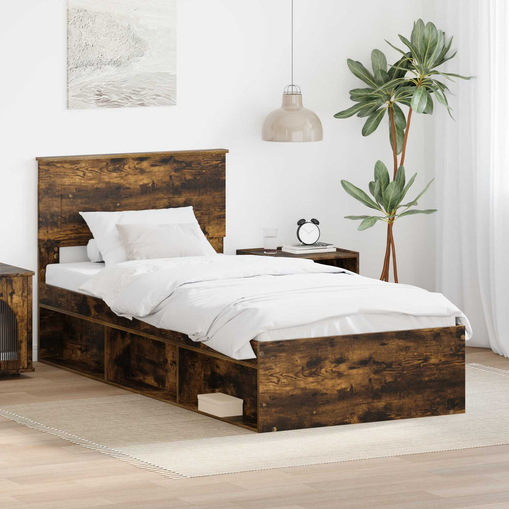 vidaXL Ramka łóżka Dąb wędzony 75 x 190 cm Materiał drewnopochodny