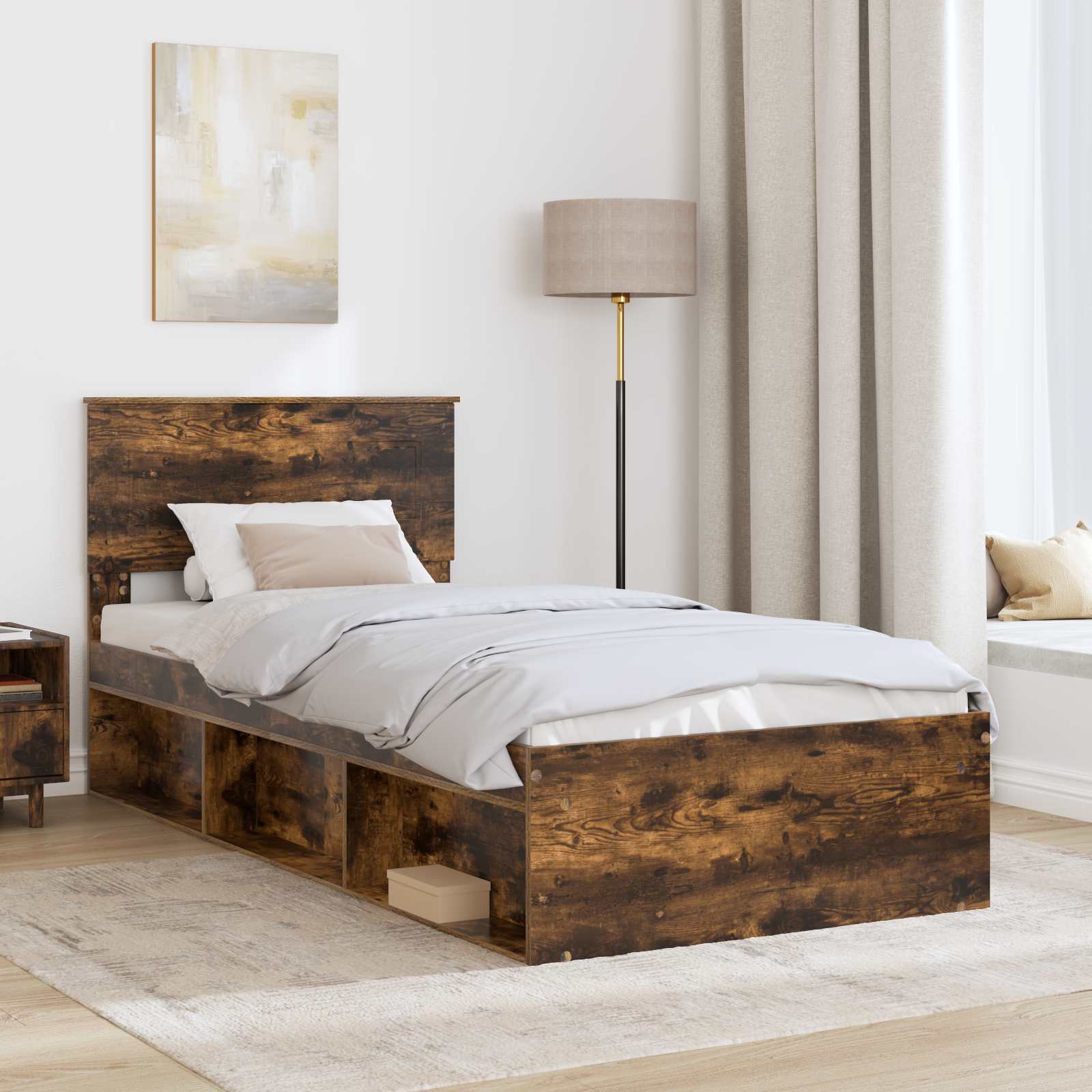 vidaXL Ramka łóżka Dąb wędzony 75 x 190 cm Materiał drewnopochodny
