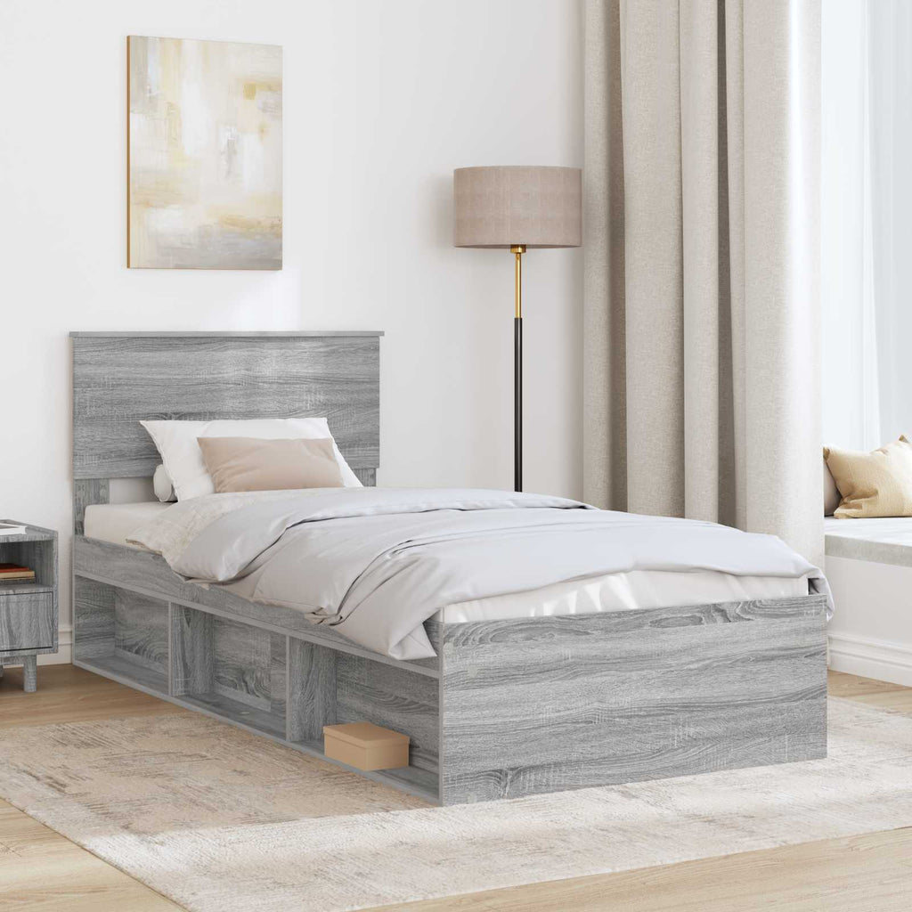 vidaXL Ramka łóżka Szary Sonoma 75 x 190 cm Materiał drewnopochodny