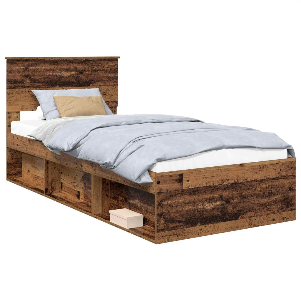 vidaXL Ramka łóżka Stare drewno 75 x 190 cm Materiał drewnopochodny
