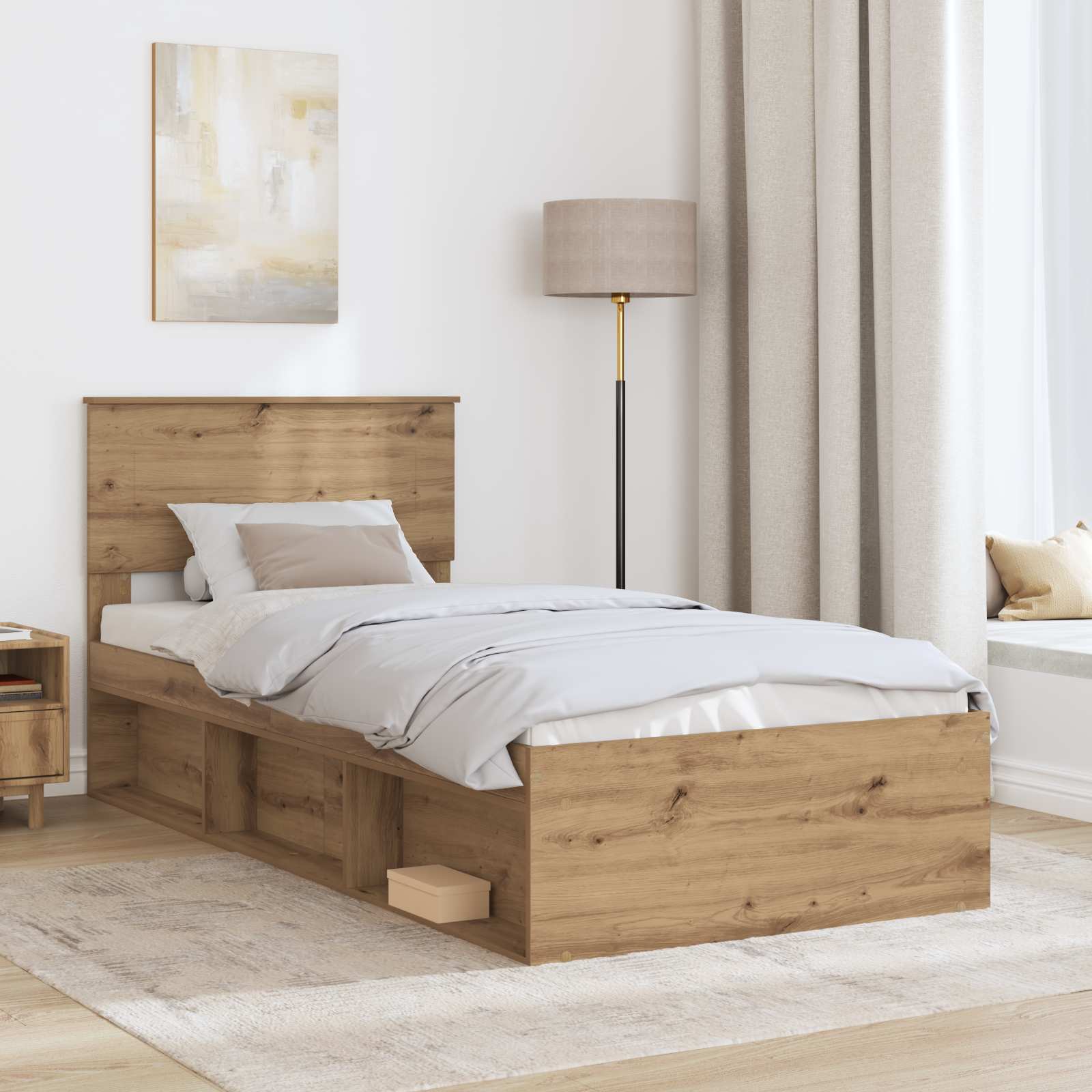 vidaXL Ramka łóżka Z zagłówkiem Dąb rzemieślniczy 75 x 190 cm
