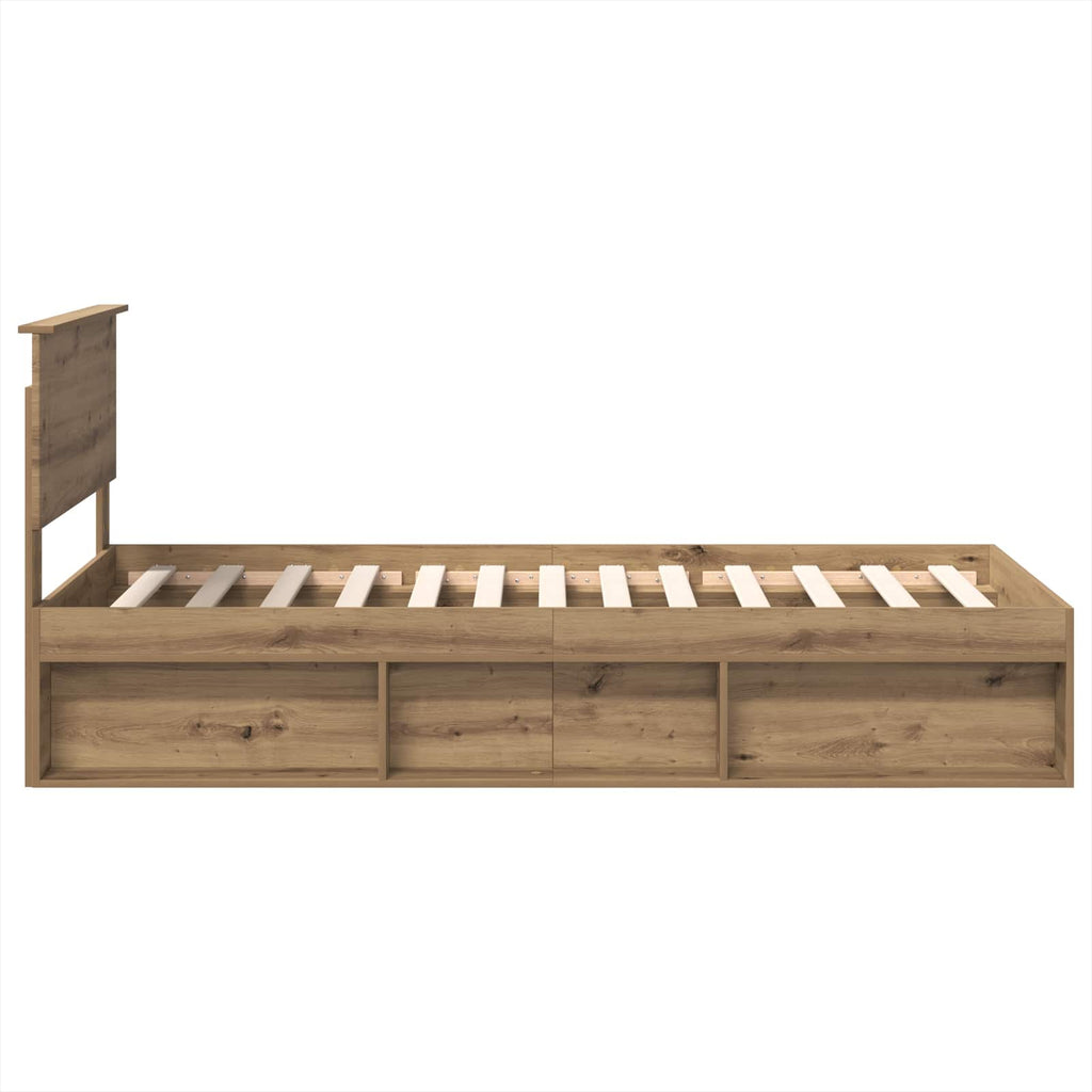 vidaXL Ramka łóżka Z zagłówkiem Dąb rzemieślniczy 75 x 190 cm
